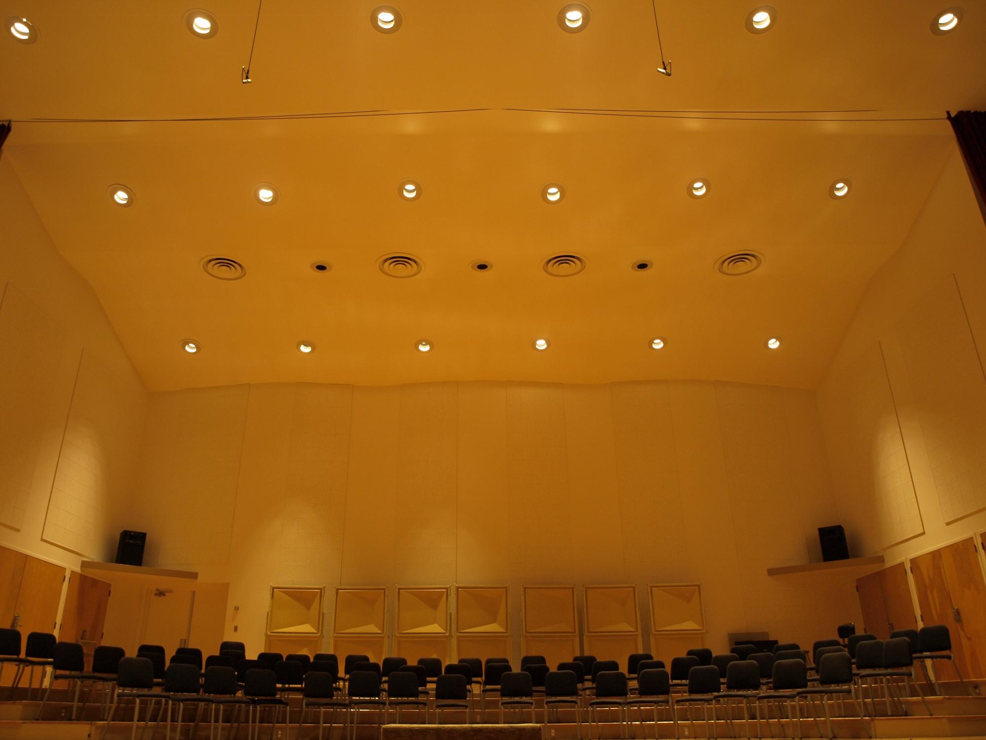 new lights inside of Fulkerson Hall above the main stage