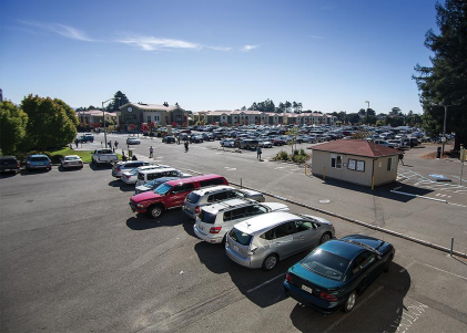 one of the busy Humboldt parking lots on a sunny day